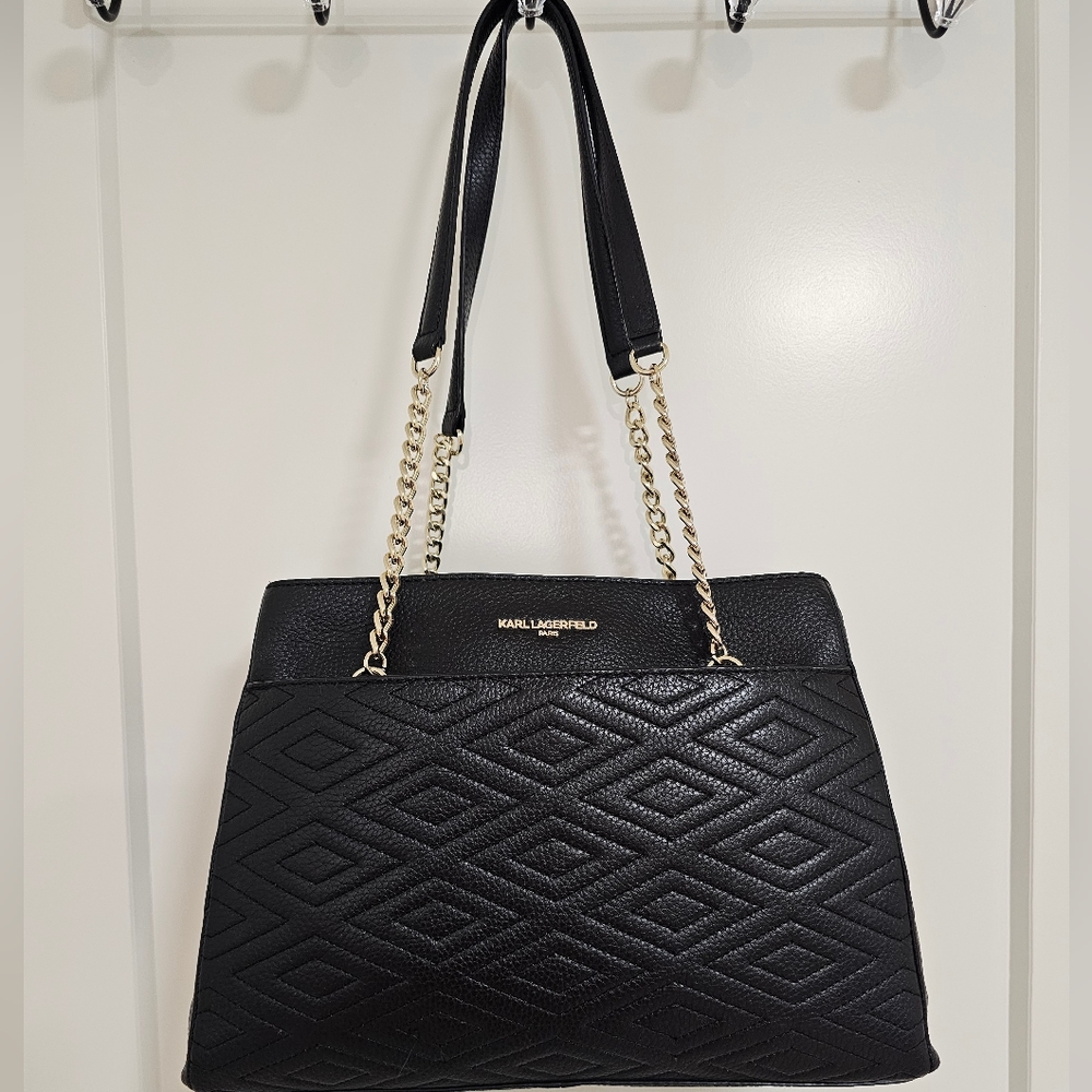 EUC Karl Lagerfeld Paris Charlotte Black & Gold Leather Tote